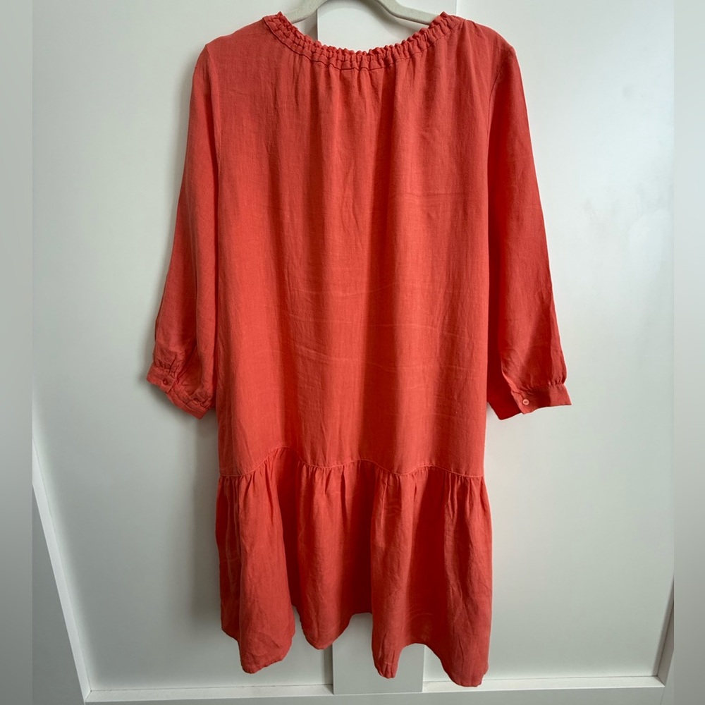 Part Two Chania Linen Dress Ruffle Sleeve Popover Cool Breezy Simple Orange M - Picture 3 of 6